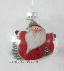 Santa Ornament Pointed Round Clear Glass