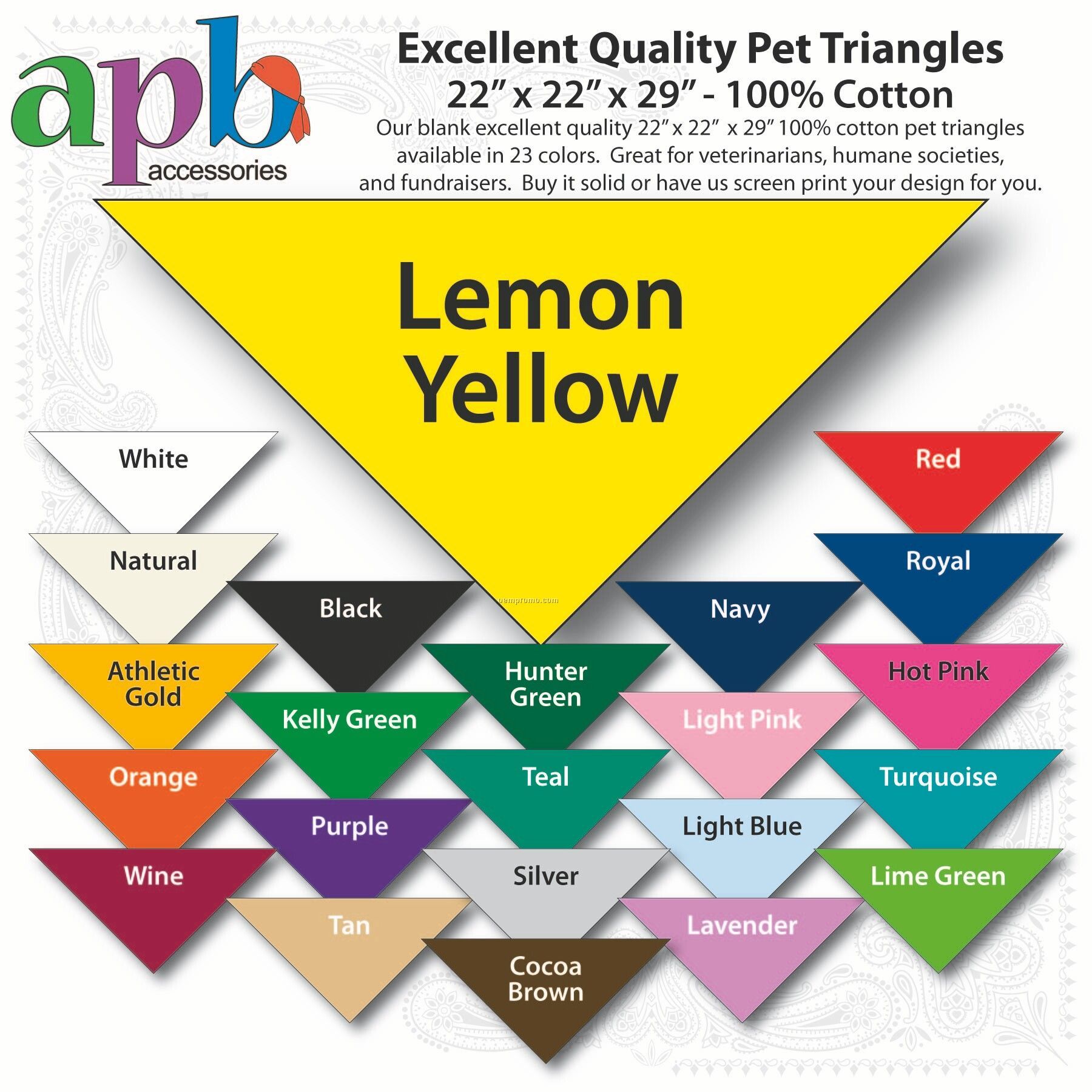 22"X22"X29" Blank Lemon Yellow Solid Imported 100% Cotton Pet Bandanna