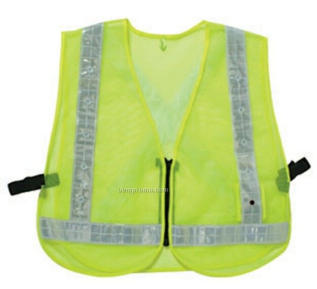 High Visibility Mesh Safety Vest W/ Flashing Light (Zip Up)