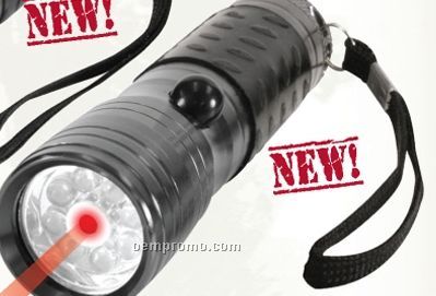 Gray 8 LED Bulb Flashlight With Laser Pointer