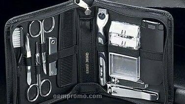 Manicure & Shave Set W/ Mach 3 Razor Case & Black Leather Case