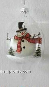 Snowman Ellipse Clear Glass Ornament