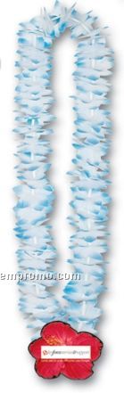 40" Floral Leis W/ Plastic Medallion (White & Blue Flowers)