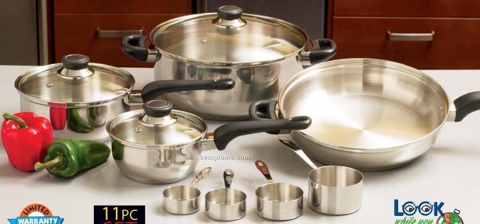 Chef's Secret 11 PC Surgical Stainless Steel Cookware Set With Glass Covers