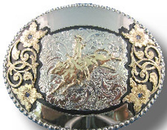 Custom Trophy Buckle W/ Floral Design (Silver W/ Gold)