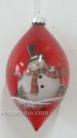 Snowman Ellipse Red Glass Ornament