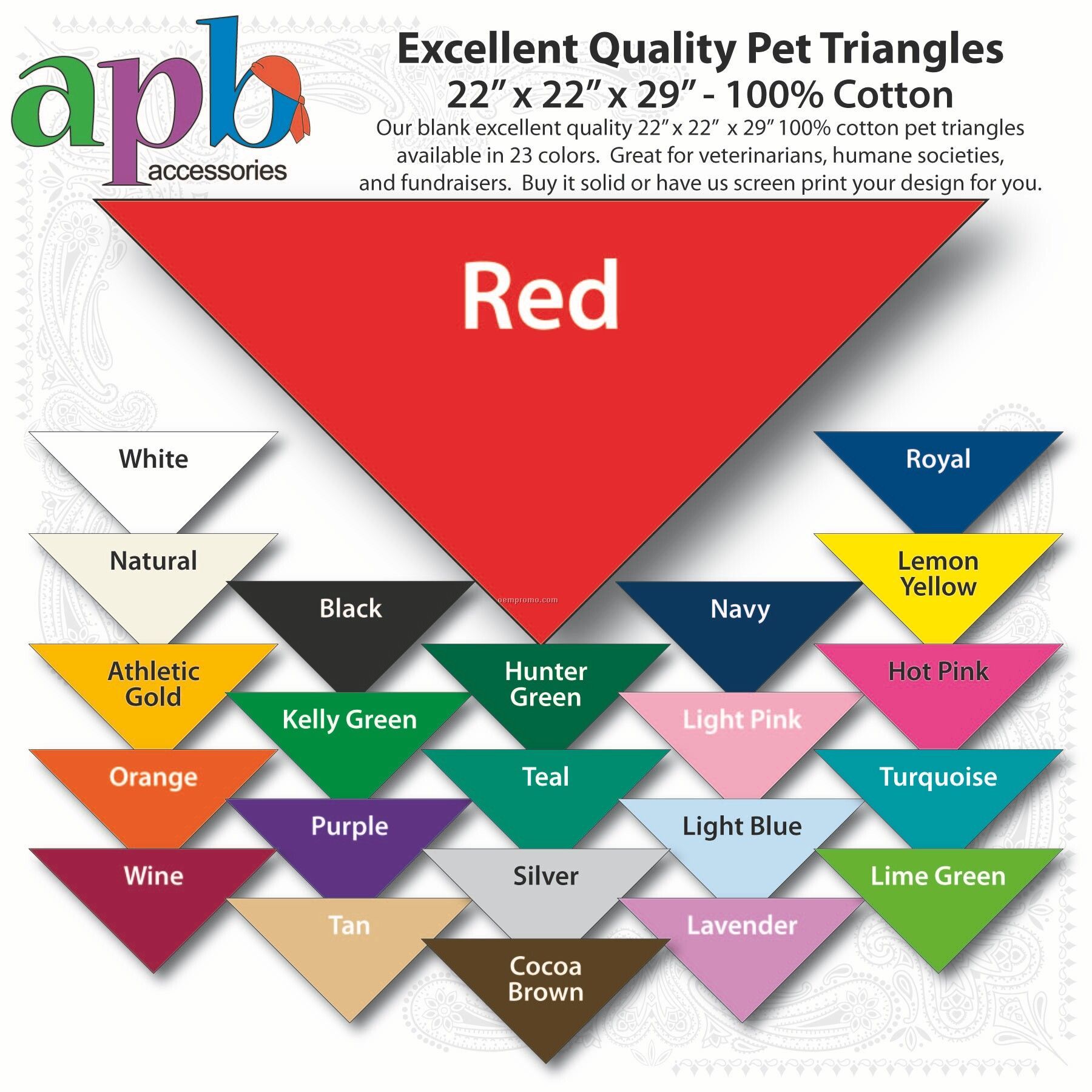 22"X22"X29" Blank Red Solid Imported 100% Cotton Pet Bandanna