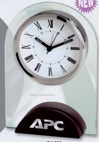 Arched Glass Alarm Clock With Wooden Base