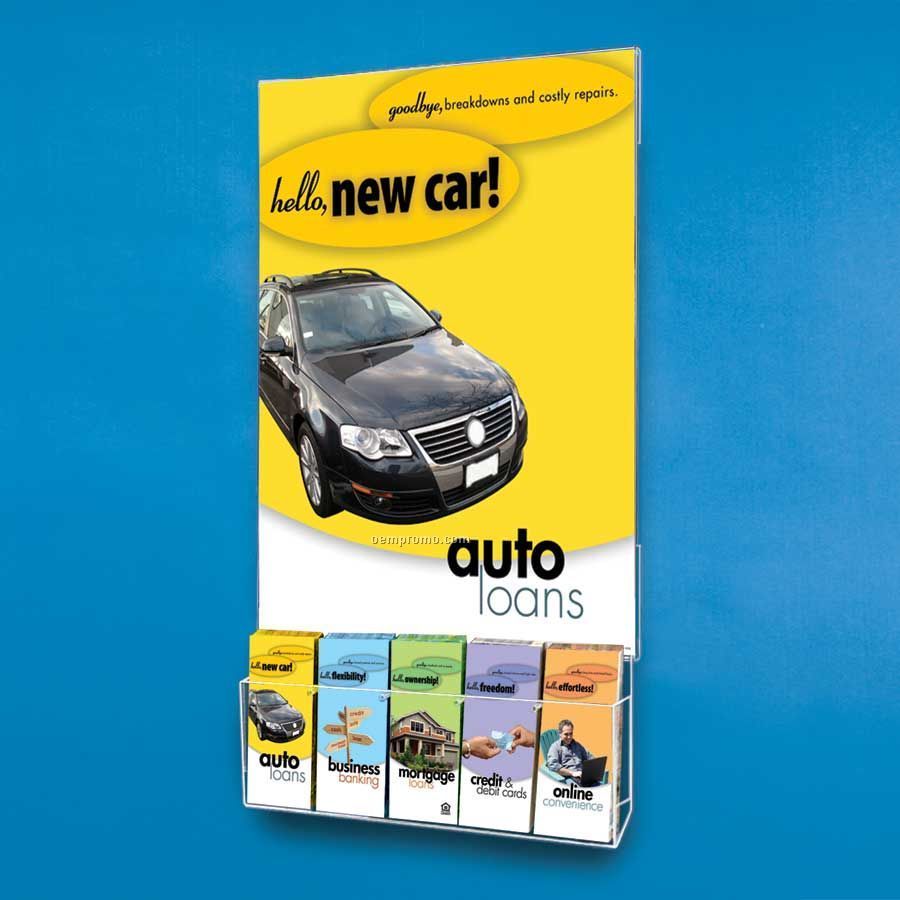 Clear Acrylic Wall Poster Holder W/Multi-pocket Brochure Holder