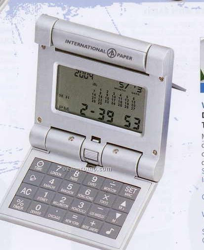 Flip World Time Clock & Calculator (Screened) Solid Silver
