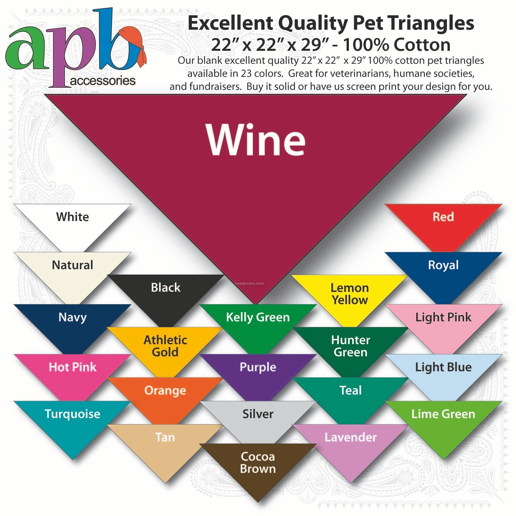 22"X22"X29" Blank Wine Solid Imported 100% Cotton Pet Bandanna