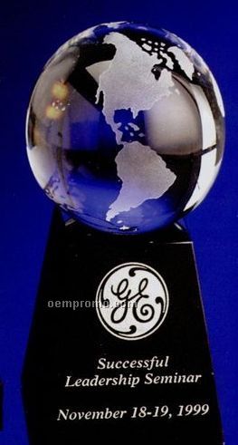 4" Clear Glass World Globe Award On Base