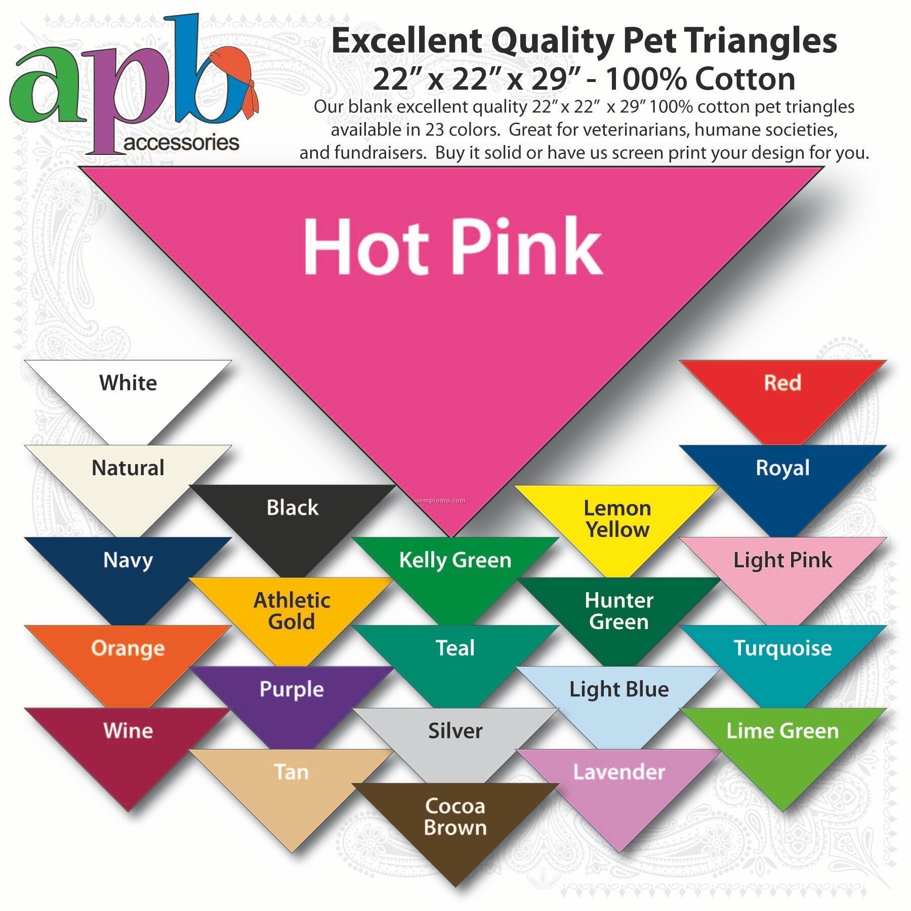 22"X22"X29" Blank Hot Pink Solid Imported 100% Cotton Pet Bandanna
