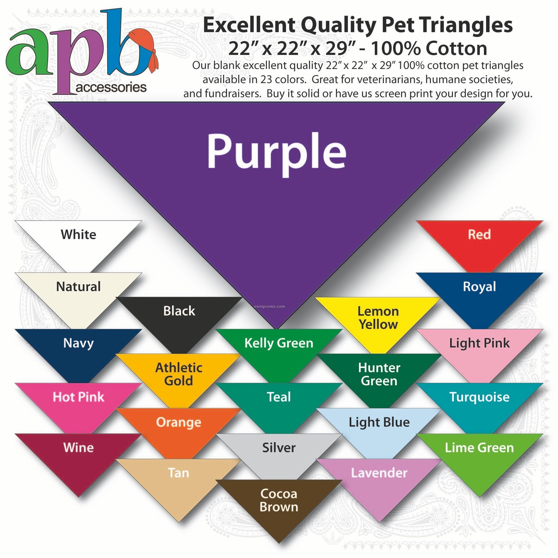 22"X22"X29" Blank Purple Solid Imported 100% Cotton Pet Bandanna