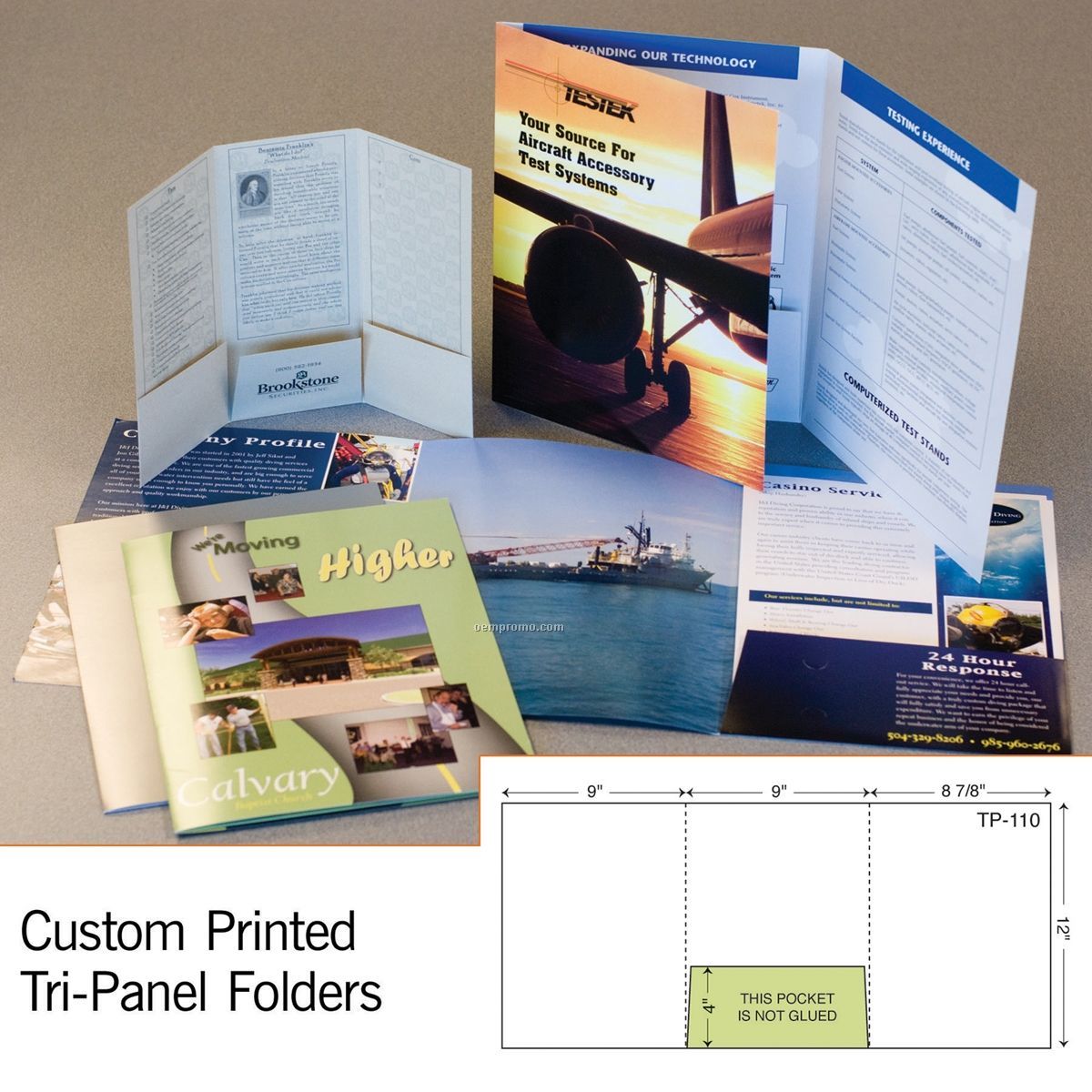 3 Panel Folder W/ Single Scored Spine & Unglued Center Pocket (1 Color)