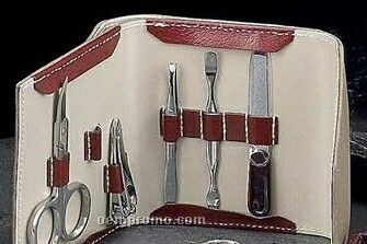 6 Piece Manicure Set W/ Brown Ultra Suede Leather Case