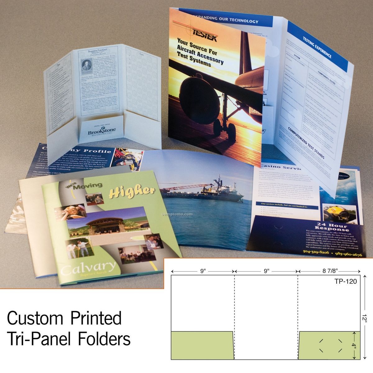 Tri Panel Folder W/ Single Score Spine & 2 Glued Pockets (1 Color/1 Side)