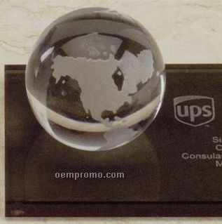 3" Glass Clear World Globe Award On Marble/ Glass