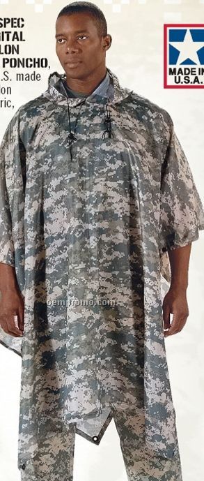 Mil-spec Army Digital Camouflage Nylon Rip-stop Poncho