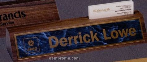 Genuine Walnut Desk Wedge Name Plate W/ Metal Plate & Card Holder