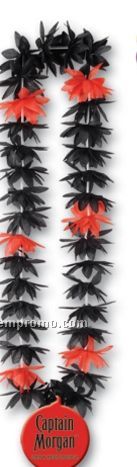 44" Lotus Leis W/ Custom Paper Medallion (Black & Red Flower Color)
