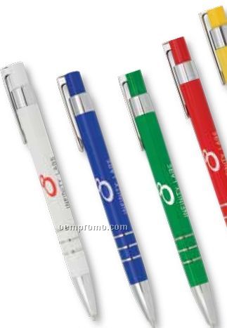 Colored Plastic Pen W/ Silver Rings