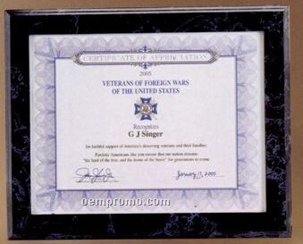 Black Marbleized Certificate Holder Plaque W/ Certificate Side Entry Slot