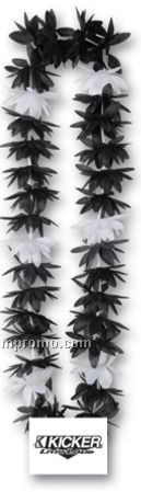 44" Lotus Leis W/ Plastic Medallion (Black & White Flower Color)