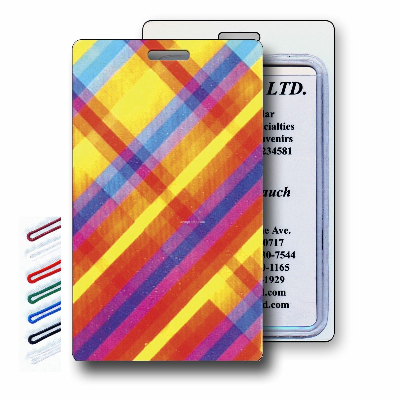 Lenticular Luggage Tags (Custom) Change Color / Vibrant Plaid Rainbow
