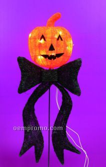Lighted Pumpkin W/Bow Halloween Decoration