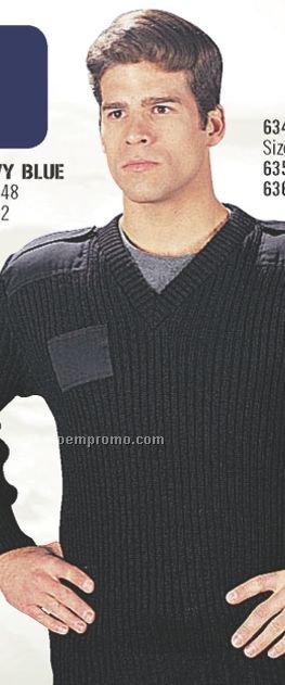 Navy Blue Government Type Wool V-neck Sweater