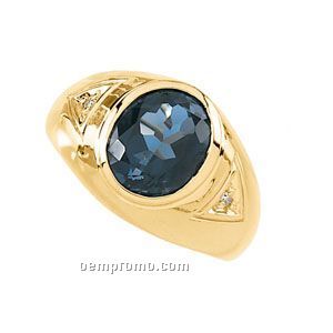 14ky 12x10 Genuine London Blue Topaz & .04 Ct Tw Diamond Round Ring