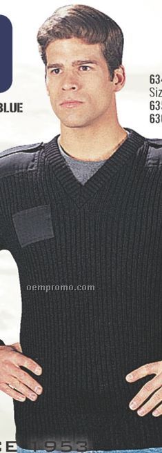 Black Government Type Wool V-neck Sweater