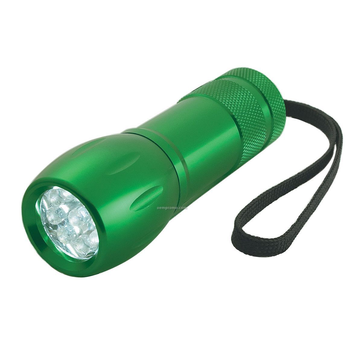 Green Flashlight W/ 9 Leds & Wrist Strap