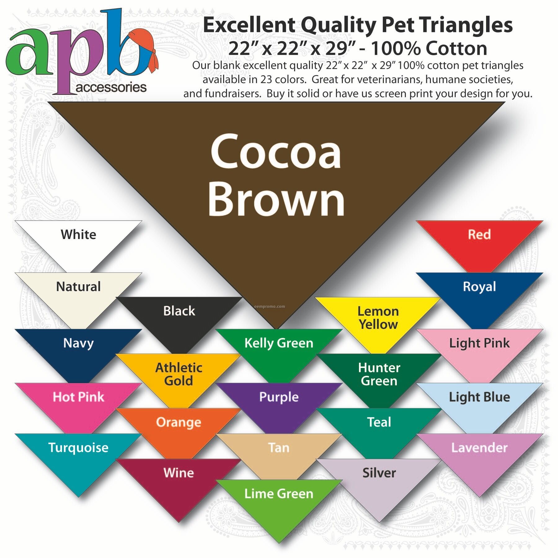22"X22"X29" Blank Cocoa Brown Solid Imported 100% Cotton Pet Bandanna