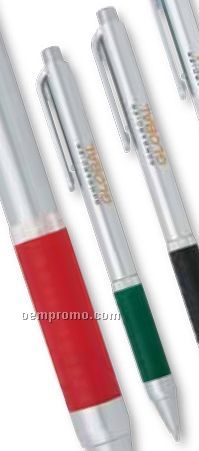 Silver Plastic Pen W/ Colored Grip