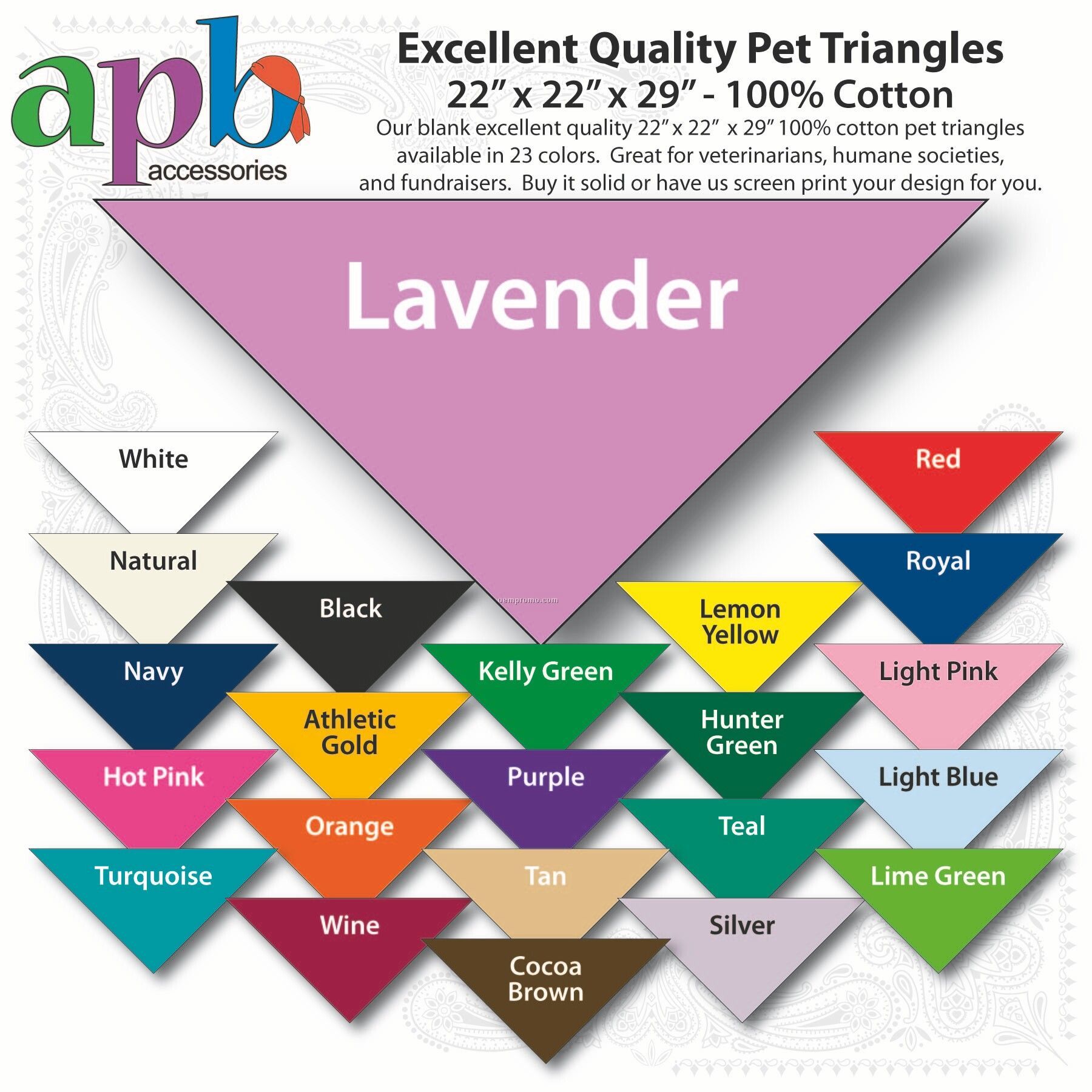 22"X22"X29" Blank Lavender Solid Imported 100% Cotton Pet Bandanna