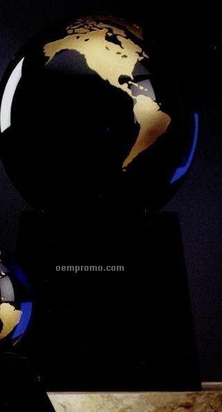 6" Cobalt Blue Glass World Globe Award On Base