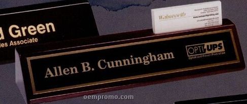 8" Rosewood Piano Finish Desk Wedge Name Plate W/ Brass Plate & Card Holder