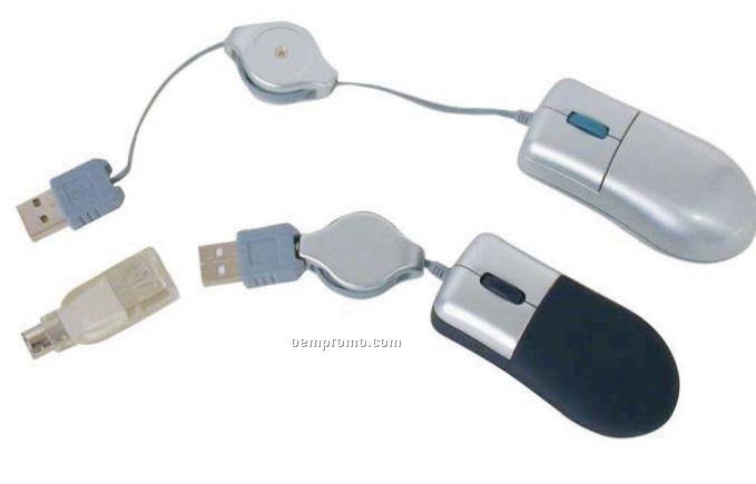 Mini Retractable Optical Mouse - Black Or Silver