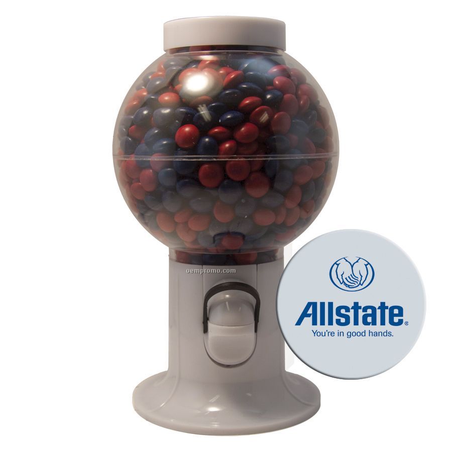 White Gumball Machine Filled With Corporate Color Chocolates