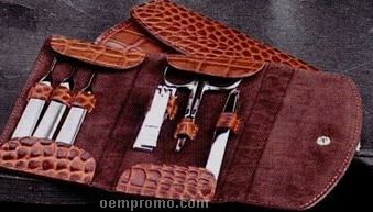 6 Piece Manicure Set W/ Black Croco Leather Case