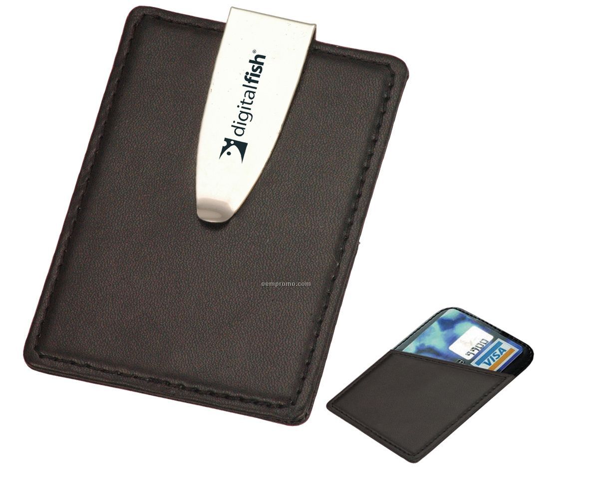 Leatherette & Metal Business Card Holder W/ Money Clip