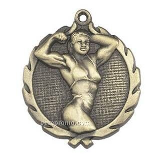 Medal, "Body Building Female" - 1-3/4" Wreath Edging