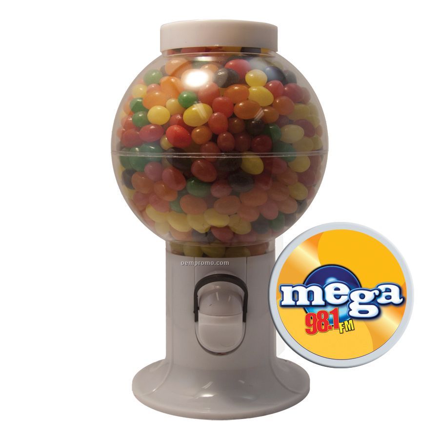 White Gumball Machine Filled With Jelly Beans
