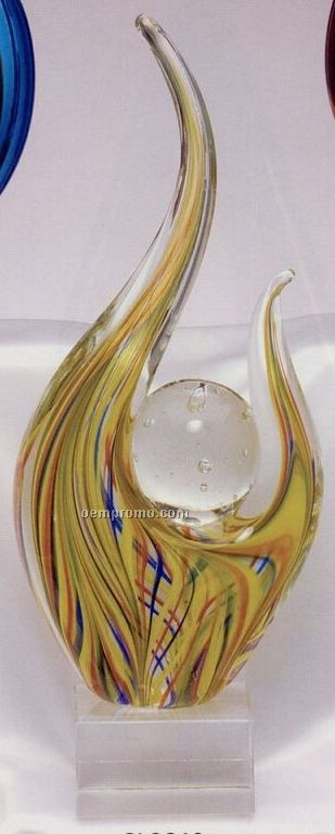 Art Glass Sculpture - Yellow Piece W/ Bubble Ball