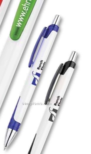 White Plastic Pen W/ Translucent Colored Portion