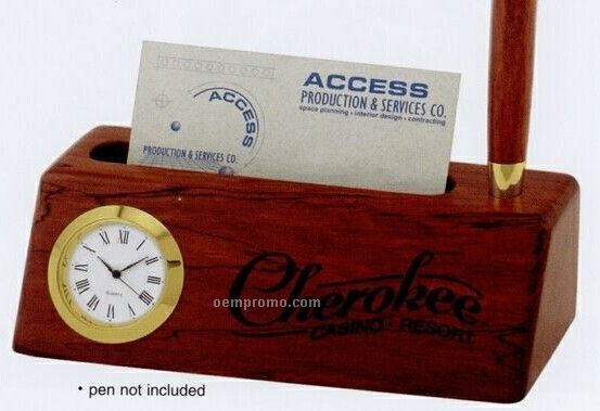 Business Card And Pen Holder With Clock