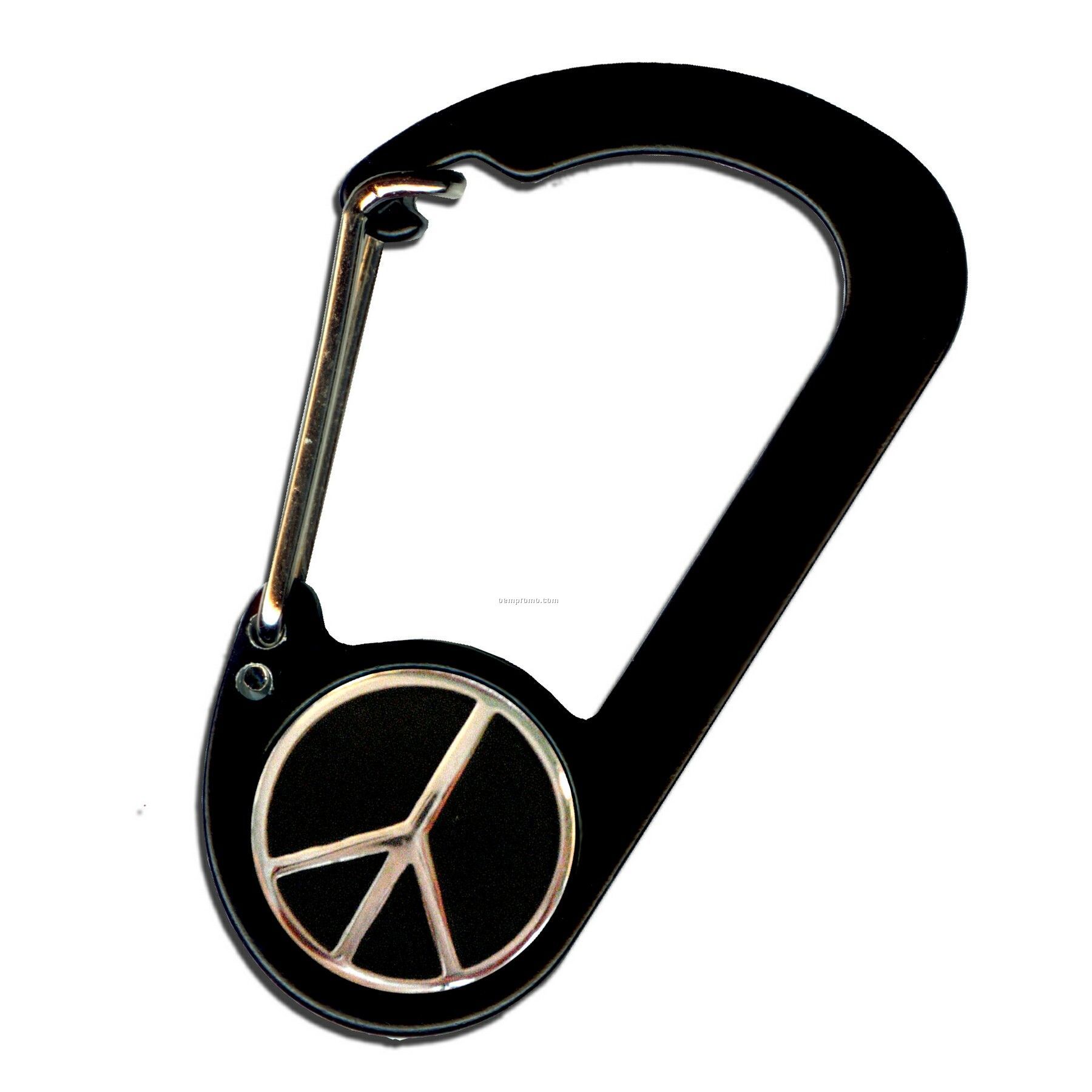 Button D Carabiner With Peace Sign Symbol