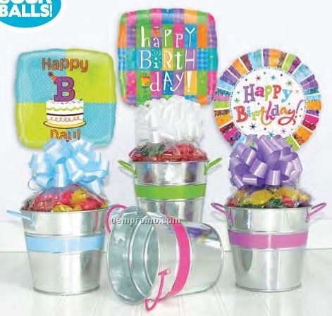 Galvanized Birthday Tin Gift W/ General Message Balloon (4 Pack)